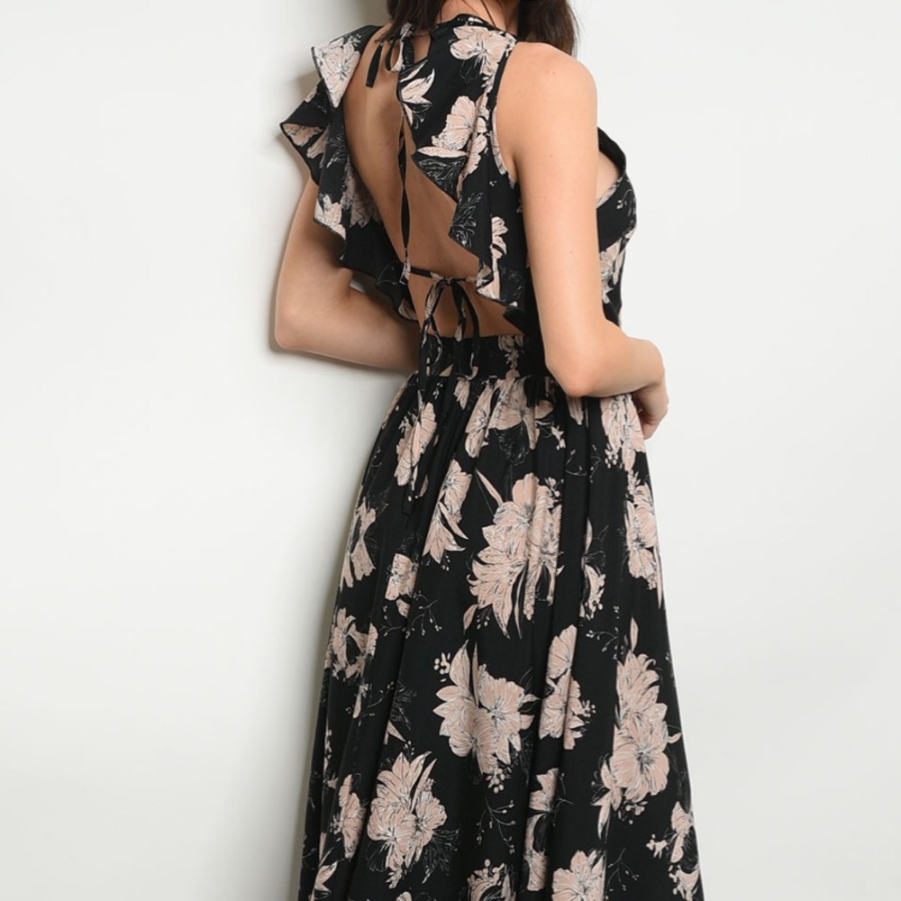 LAST 3❗️BOHO BLACK FLORAL beige - DRESS - Picture 3 of 3